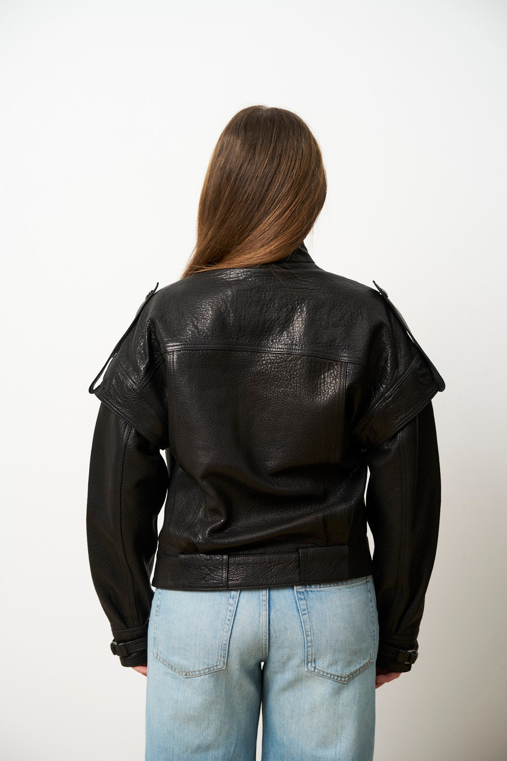 Geacă din Piele Naturală pentru Femei, Jumbo, Neagra, Mareus