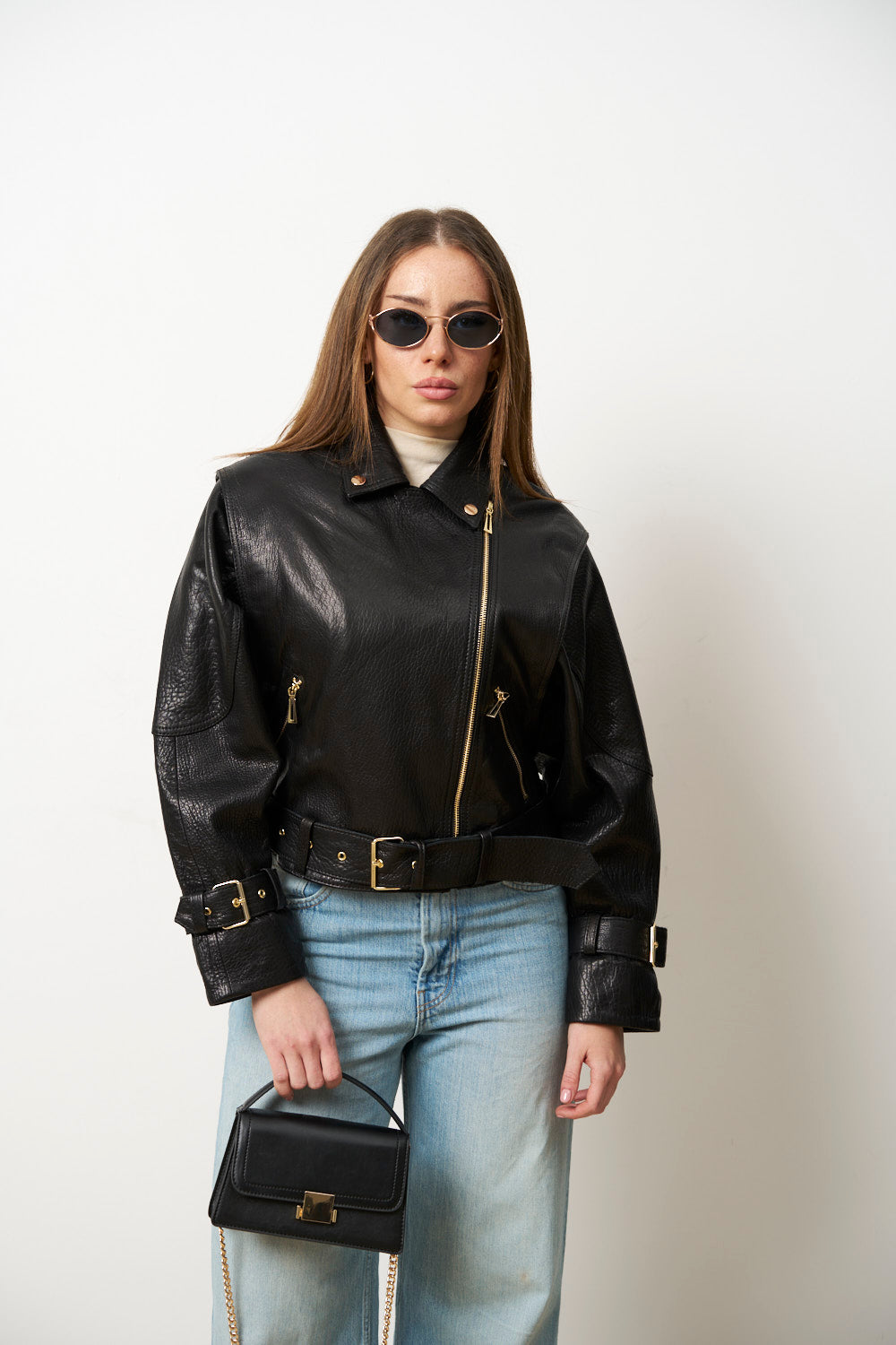 Genuine Leather Jacket, Vintage Look, Oversized, Detachable Sleeves, W