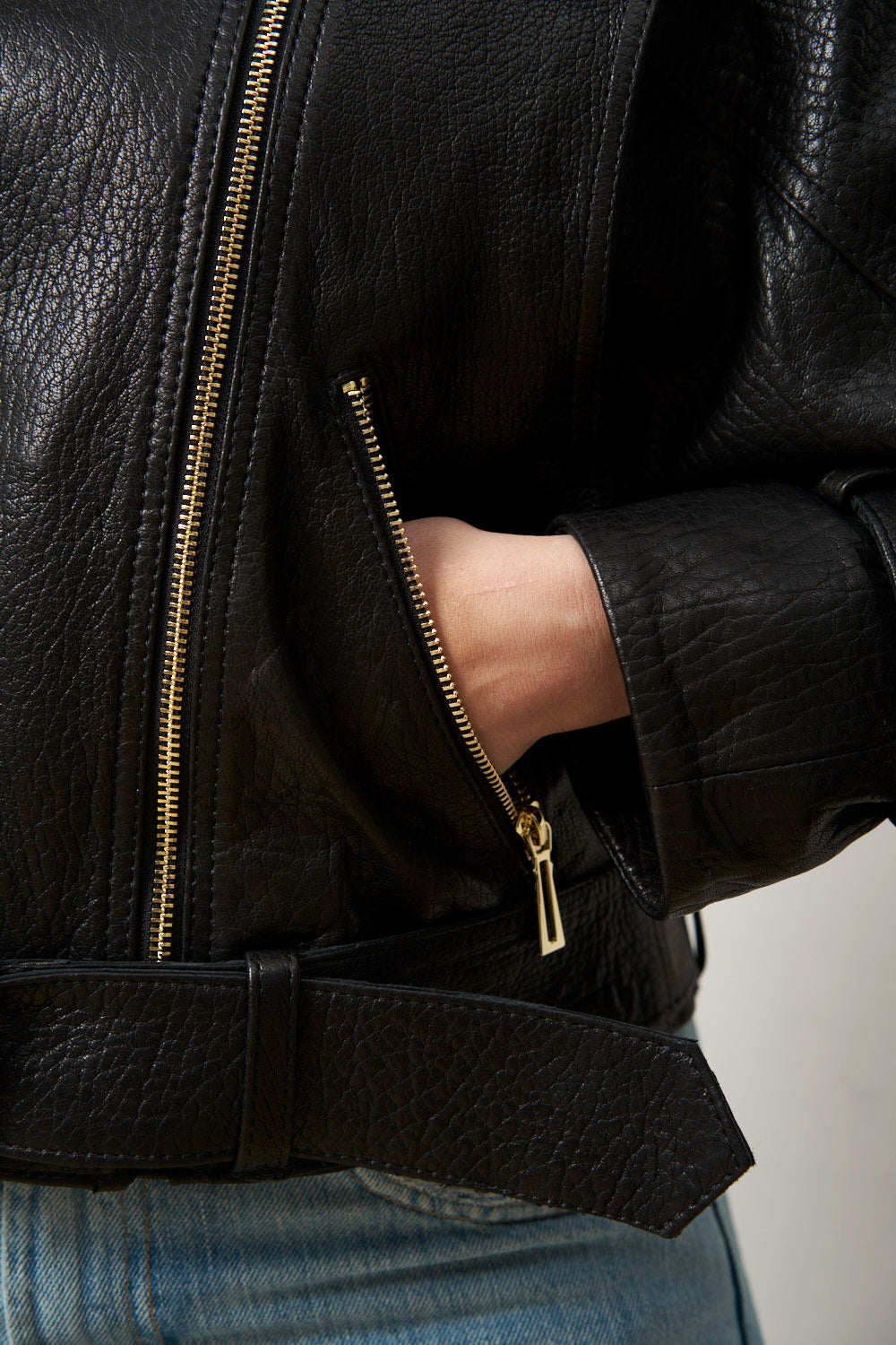 Geacă din Piele Naturală pentru Femei, Oversized, Negru, Mareus