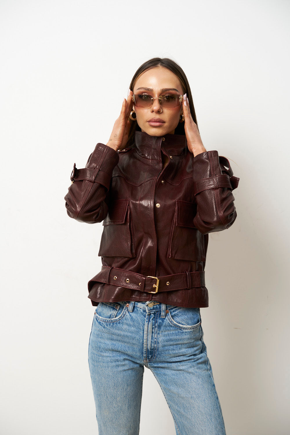 Geacă din Piele Naturală pentru Femei, Visinie, Mareus