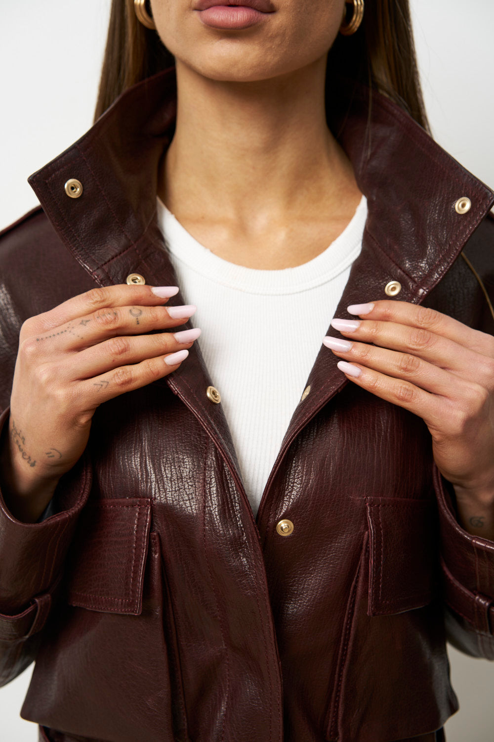 Geacă din Piele Naturală pentru Femei, Visinie, Mareus