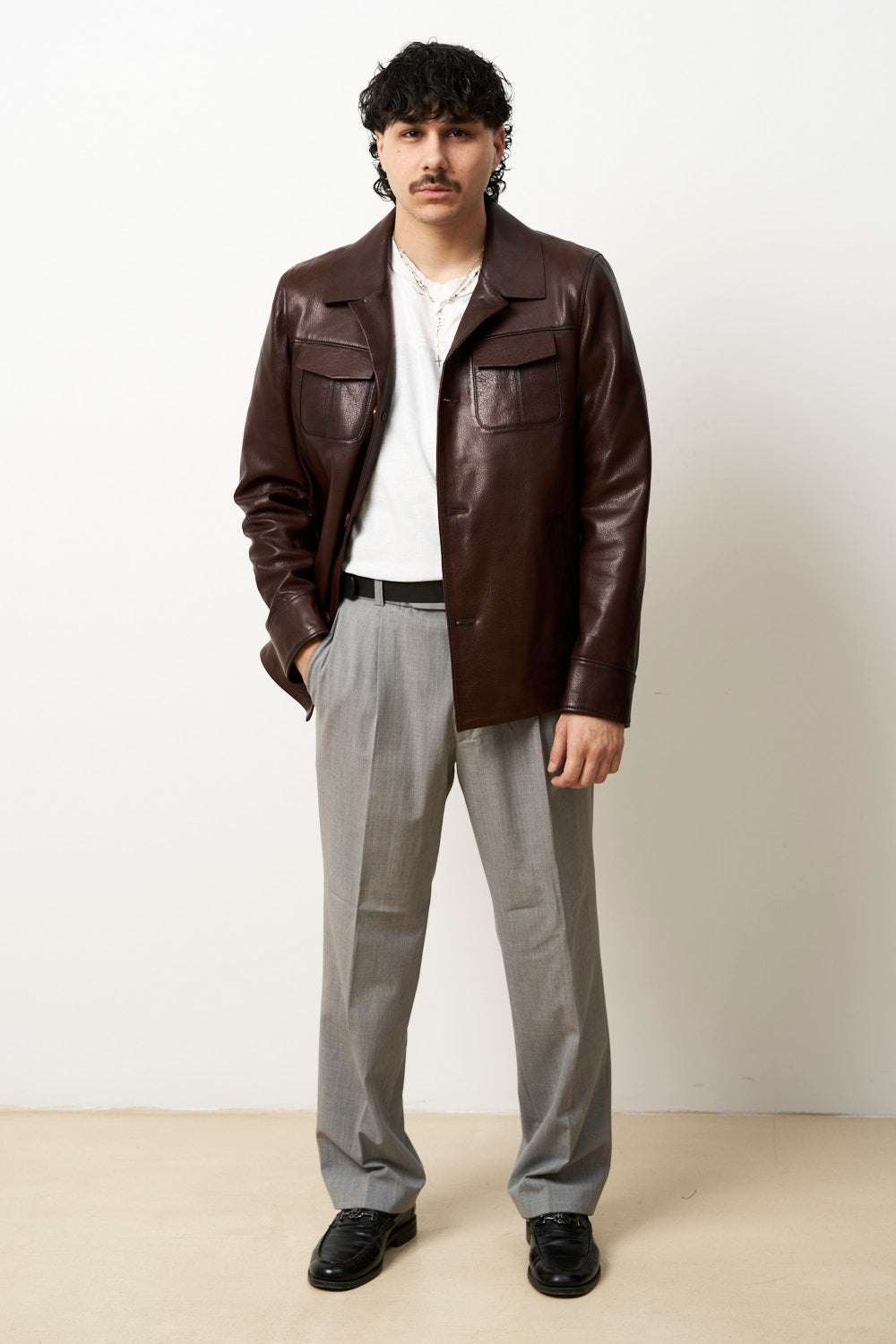 Geacă din Piele Naturală Jumbo pentru Bărbați, Maro, Mareus