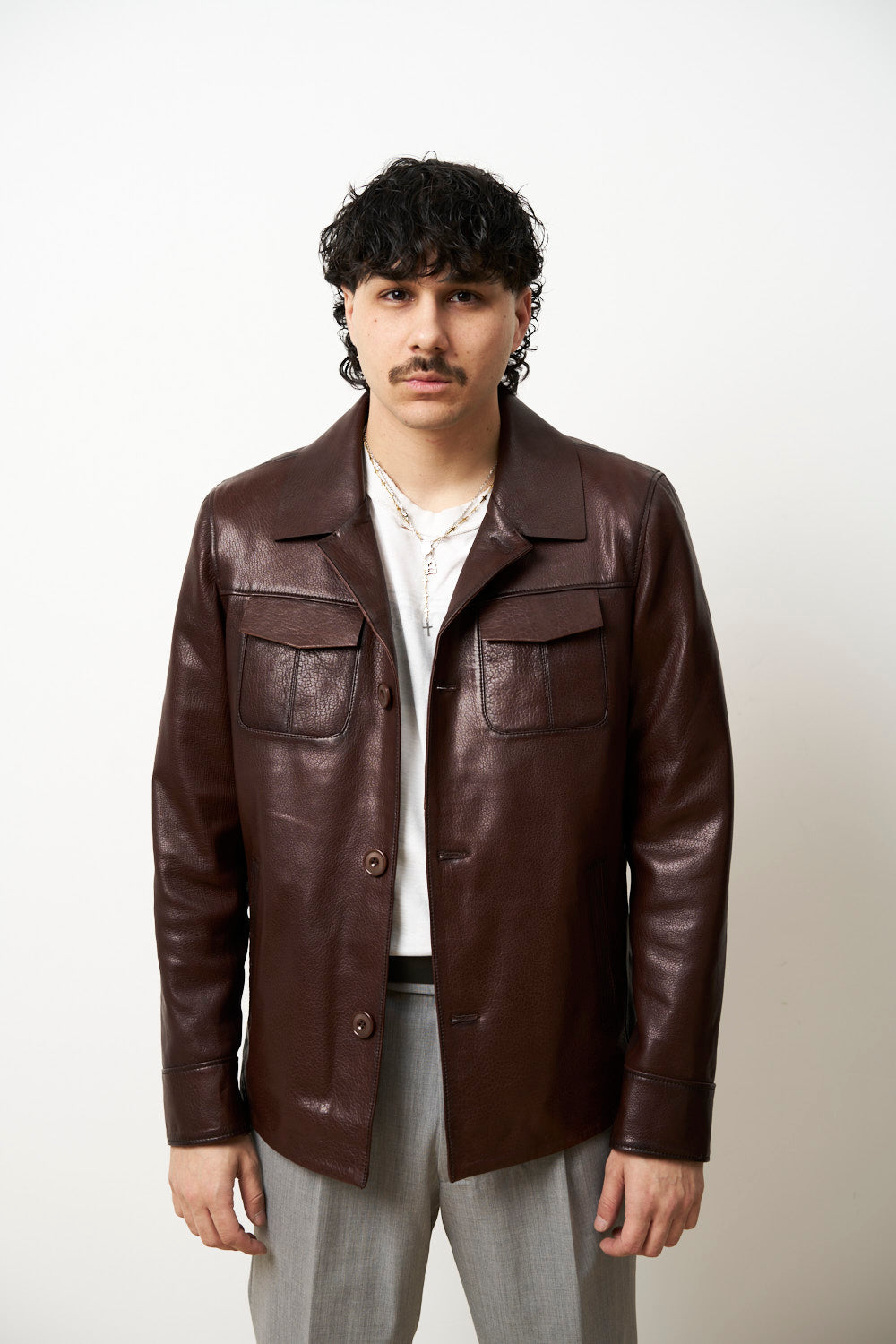 Geacă din Piele Naturală Jumbo pentru Bărbați, Maro, Mareus