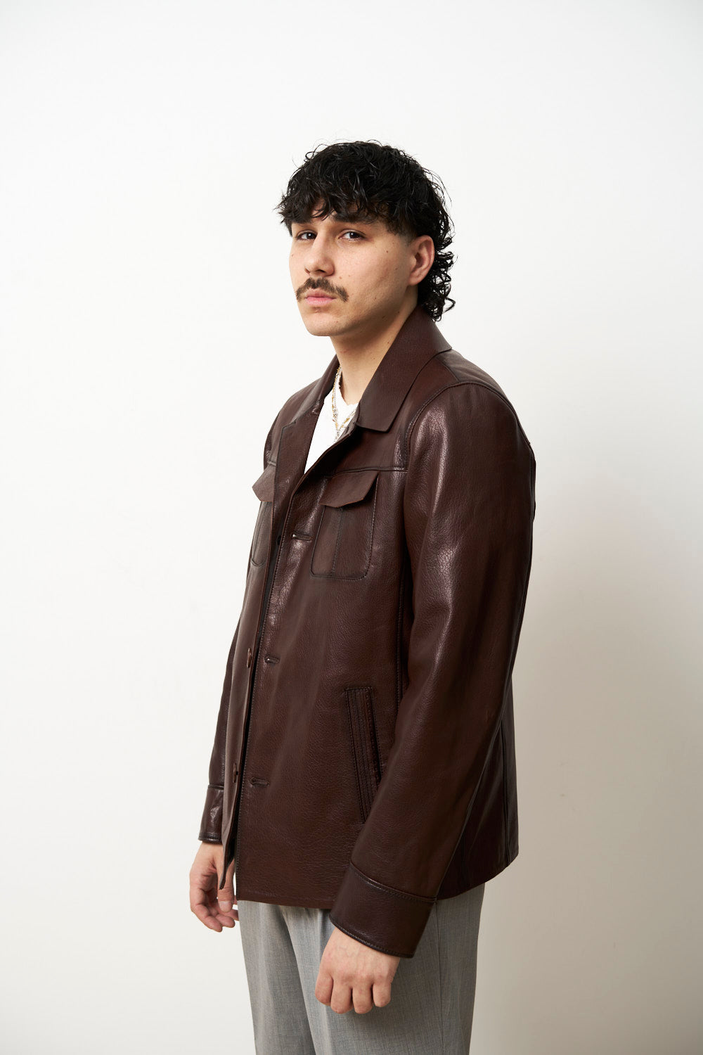 Geacă din Piele Naturală Jumbo pentru Bărbați, Maro, Mareus