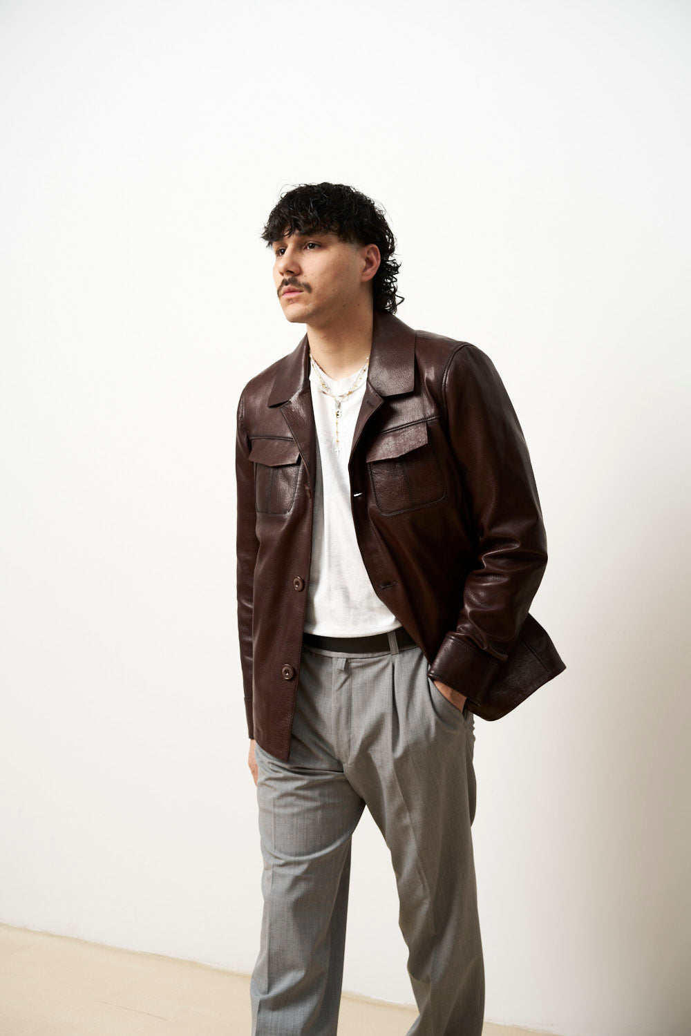 Geacă din Piele Naturală Jumbo pentru Bărbați, Maro, Mareus