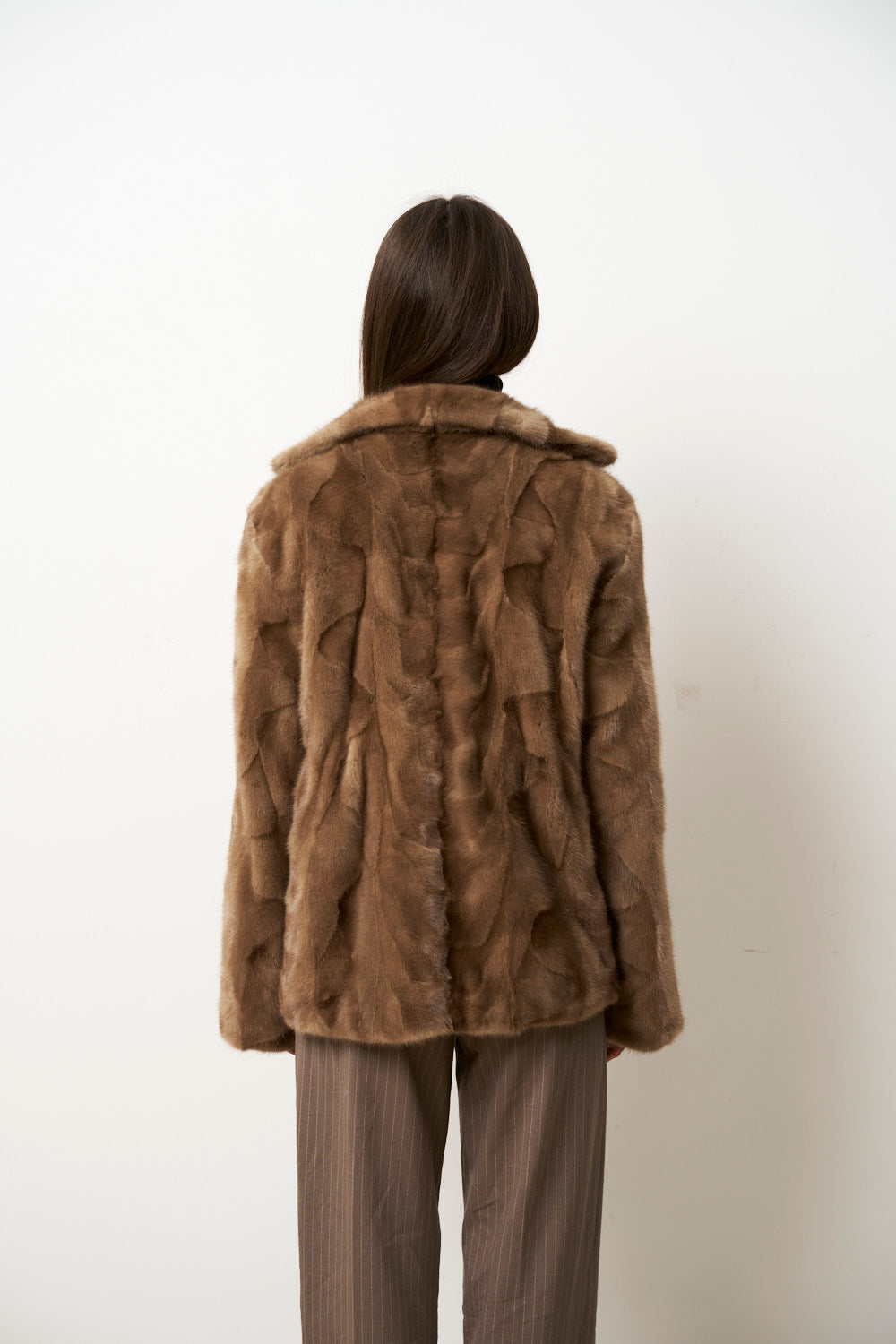 Haină din Blană Naturală de Vizon pentru Femei, Cambrata, Maro Pastel, Mareus