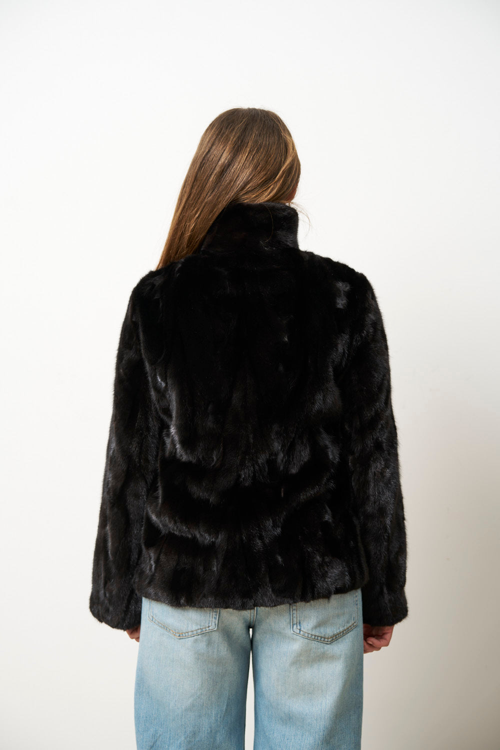 Haină din Blană Naturală de Vizon pentru Femei, Neagra, Mareus