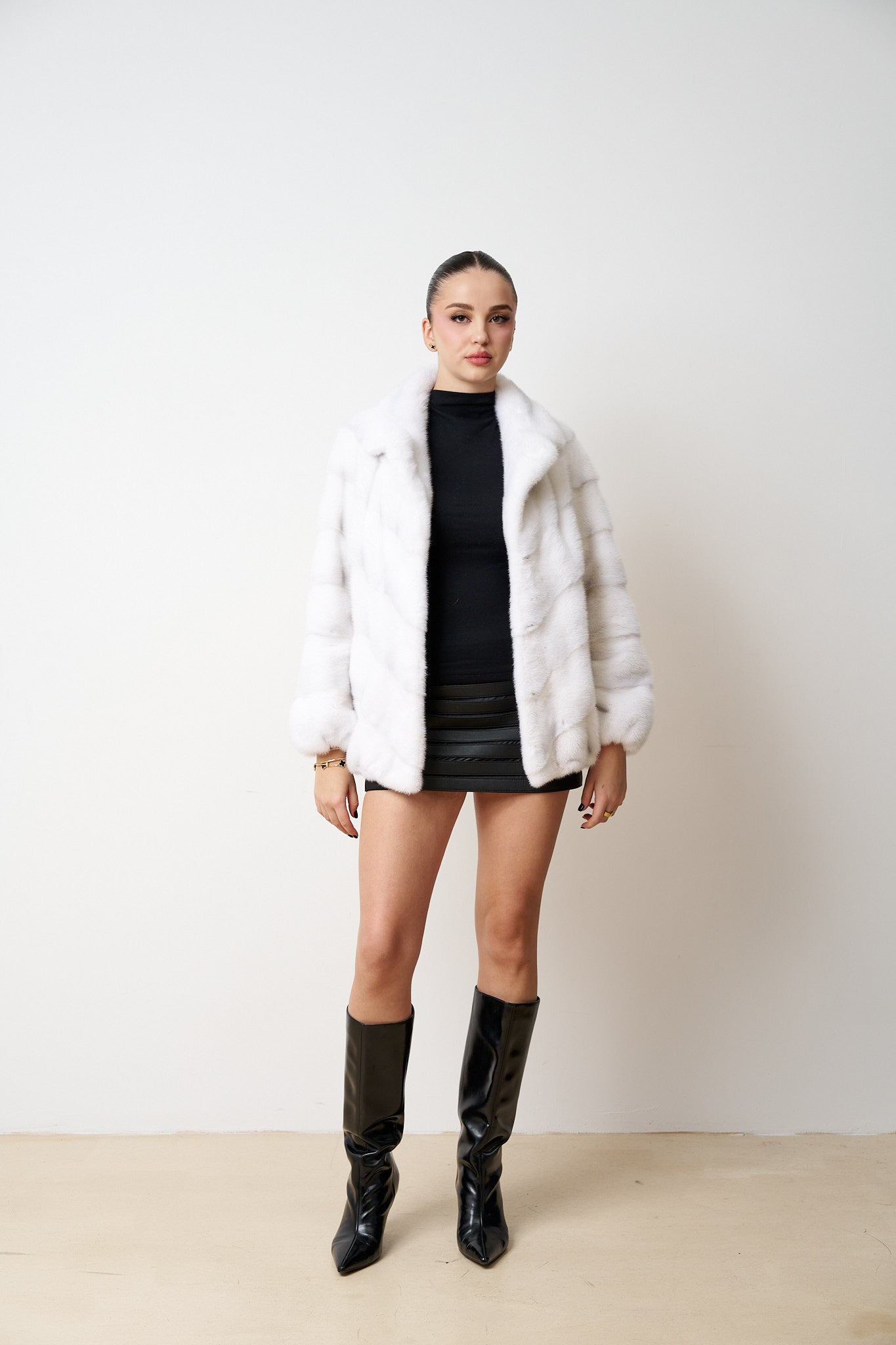 Haină din Blană Naturală de Vizon, Oversized, Pure Ivory 544