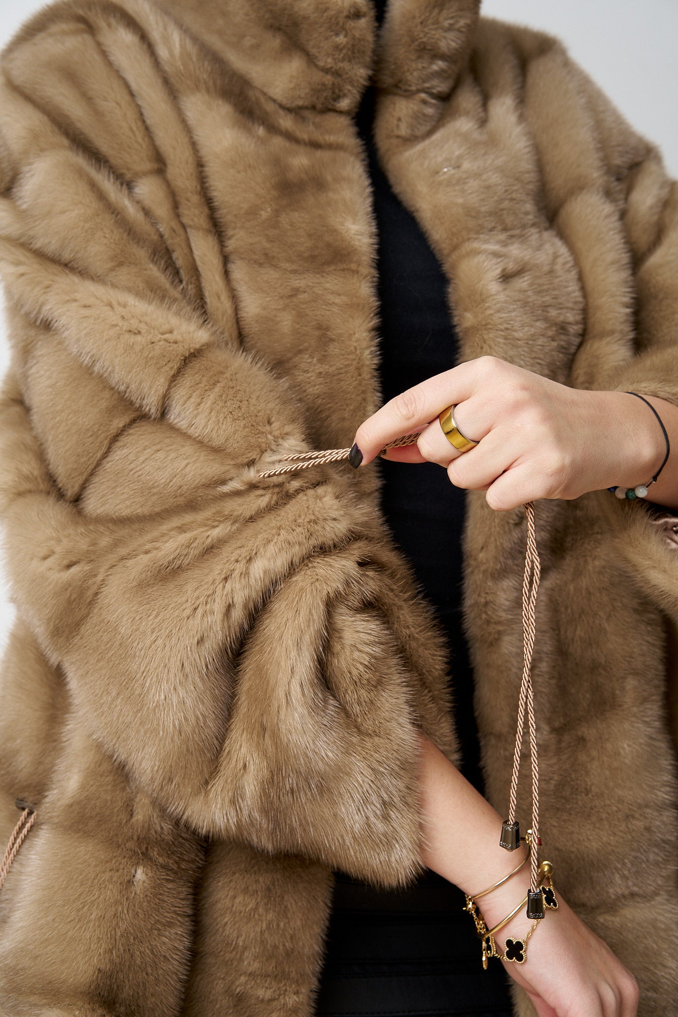 Haină din Blană Naturală de Vizon, Femei, Bej, Mareus