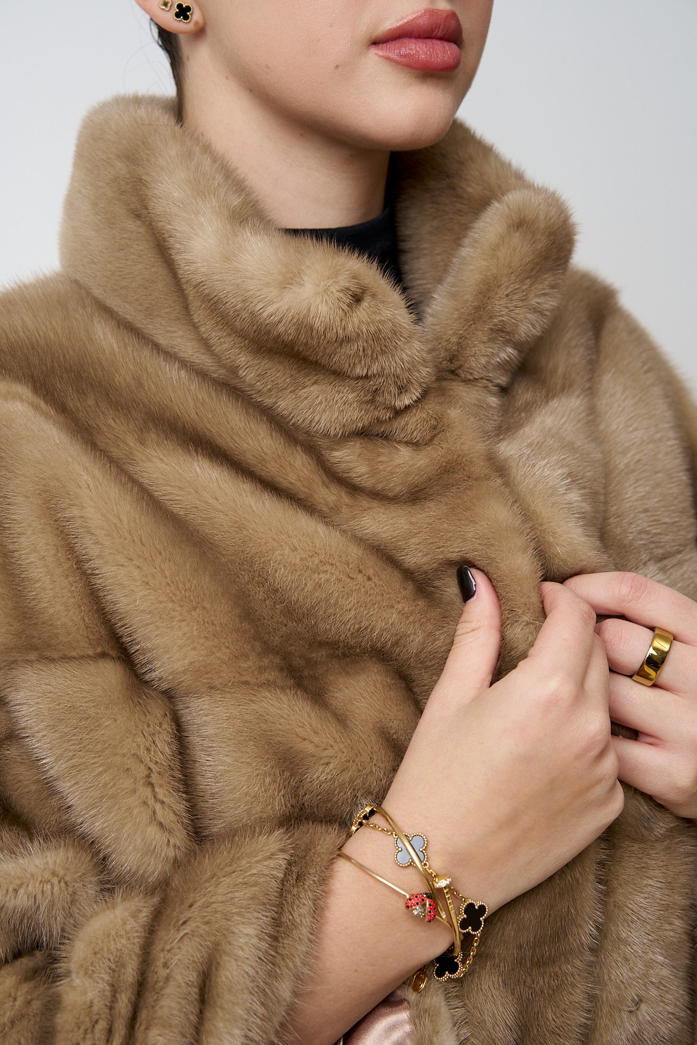 Haină din Blană Naturală de Vizon, Femei, Bej, Mareus