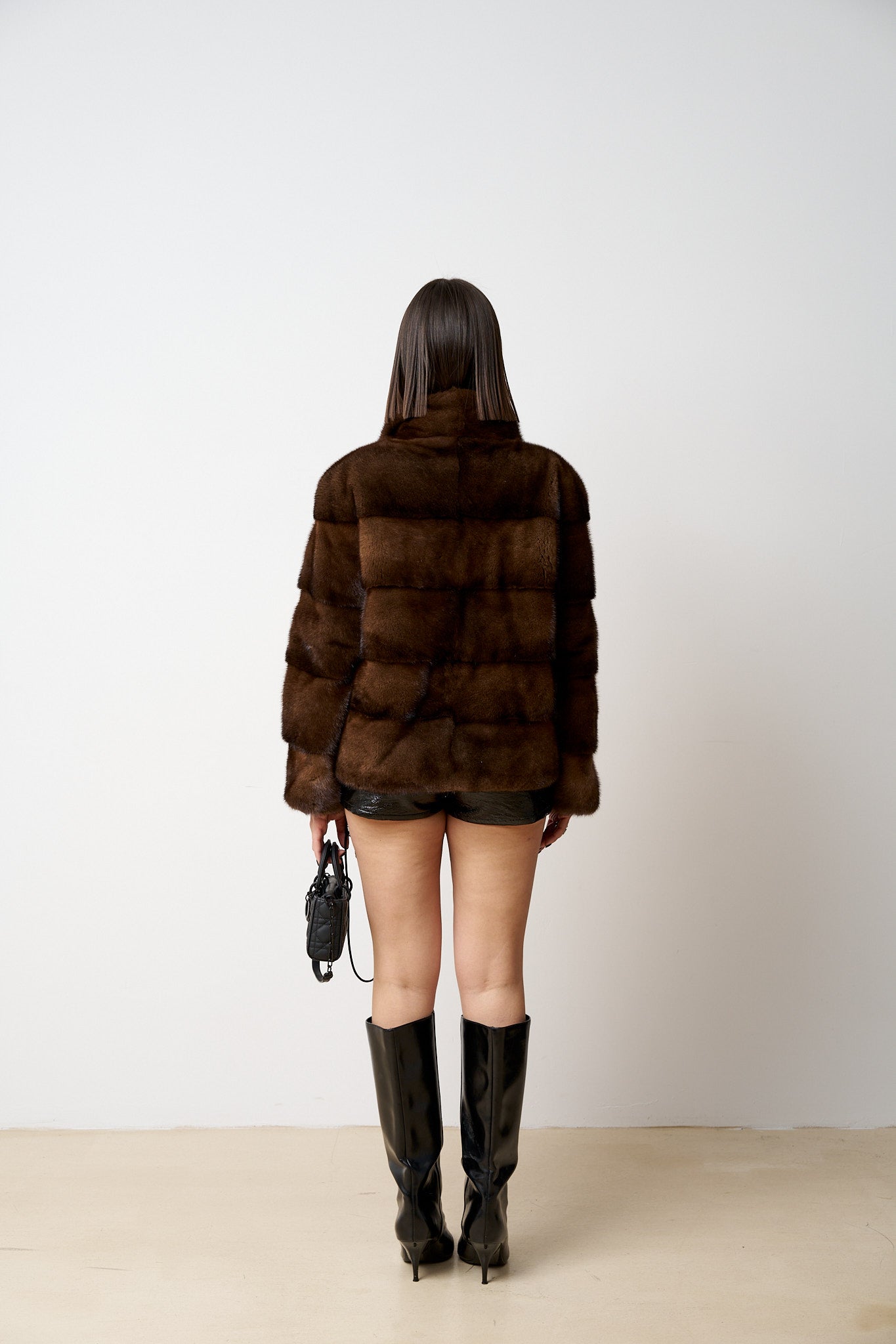 Haină din Blană Naturală de Vizon, Femei, Maro, Mareus