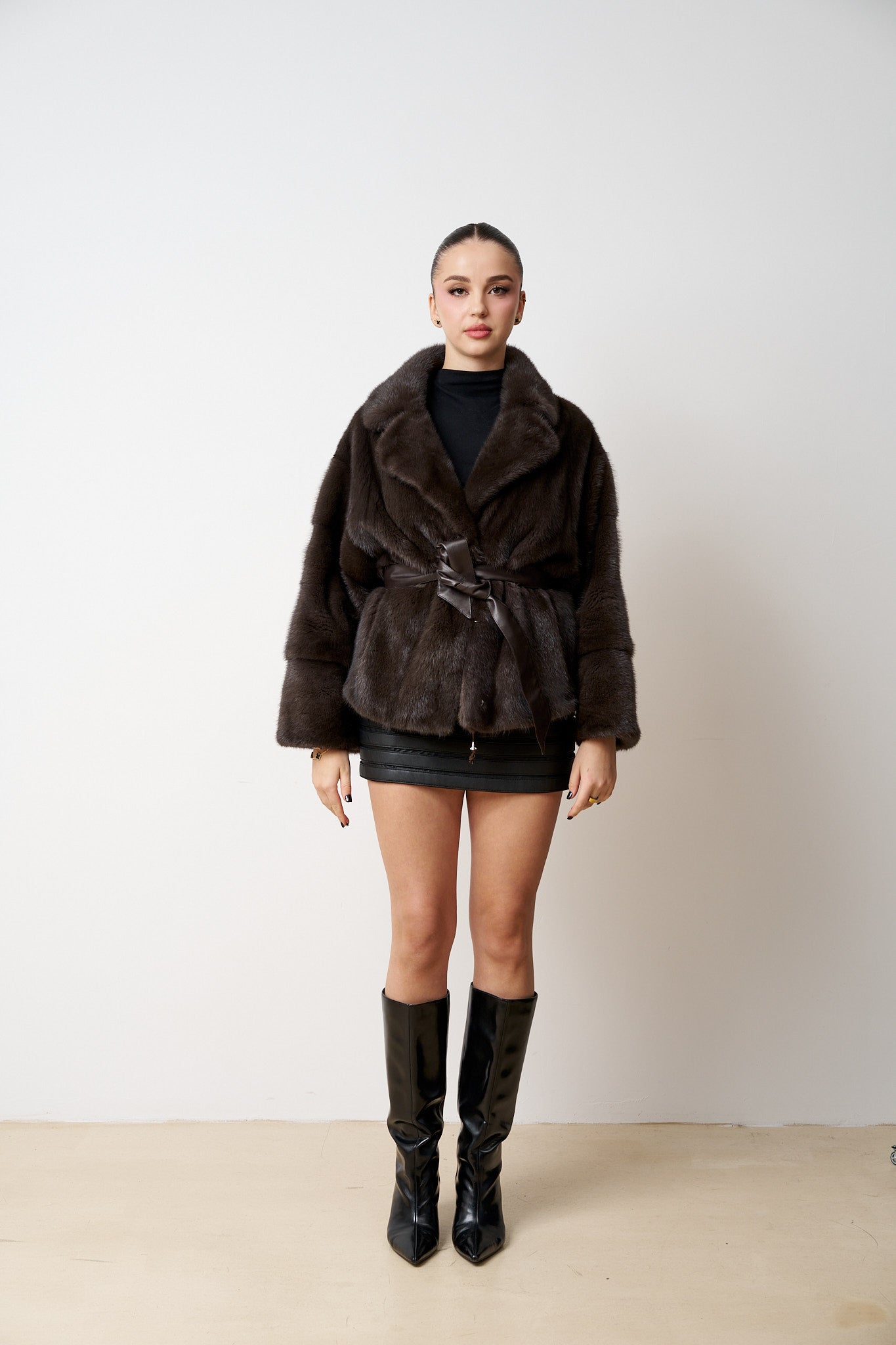 haina blana vizon maro, femei, oversized, Mareus