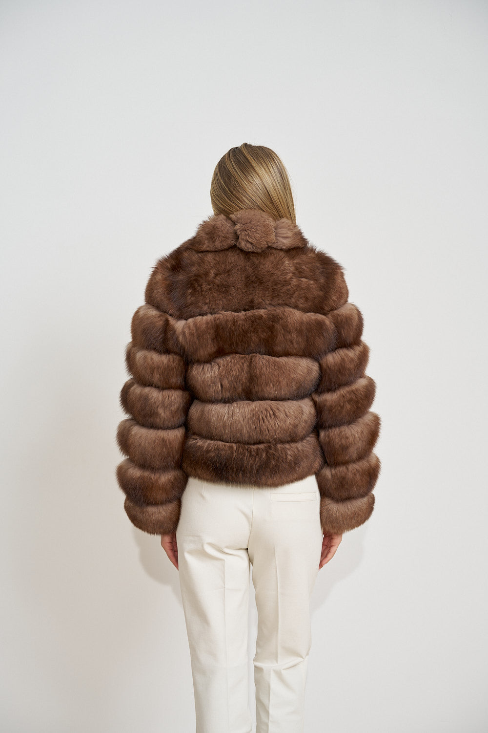 Haină din Blană Naturală de Vulpe Polară, cu Guler Rever, Femei, Mocha Glaze 468