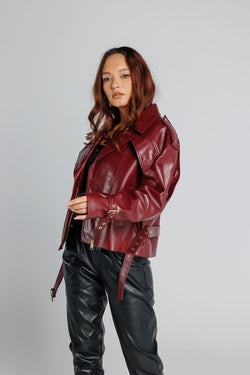 Geacă din Piele Naturală, Oversized,  Femei, Burgundy Gold 349