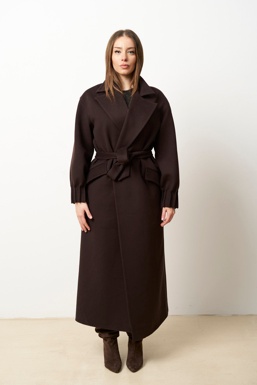 Palton Lung din Cașmir pentru Femei, Maro, Mareus