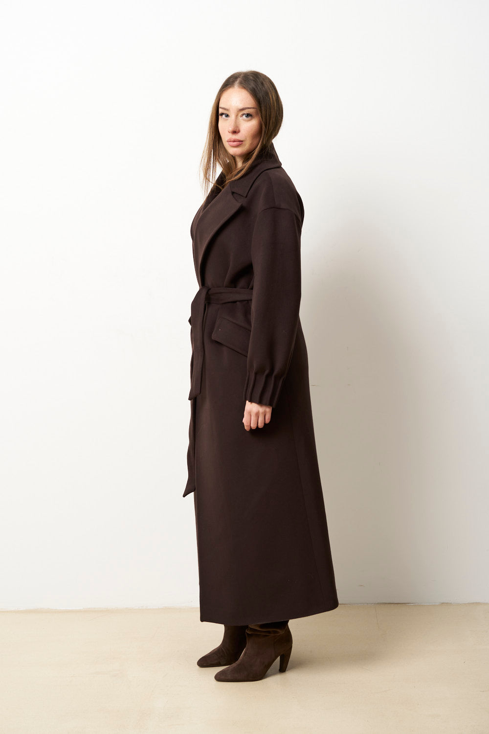 Palton Lung din Cașmir pentru Femei, Maro, Mareus