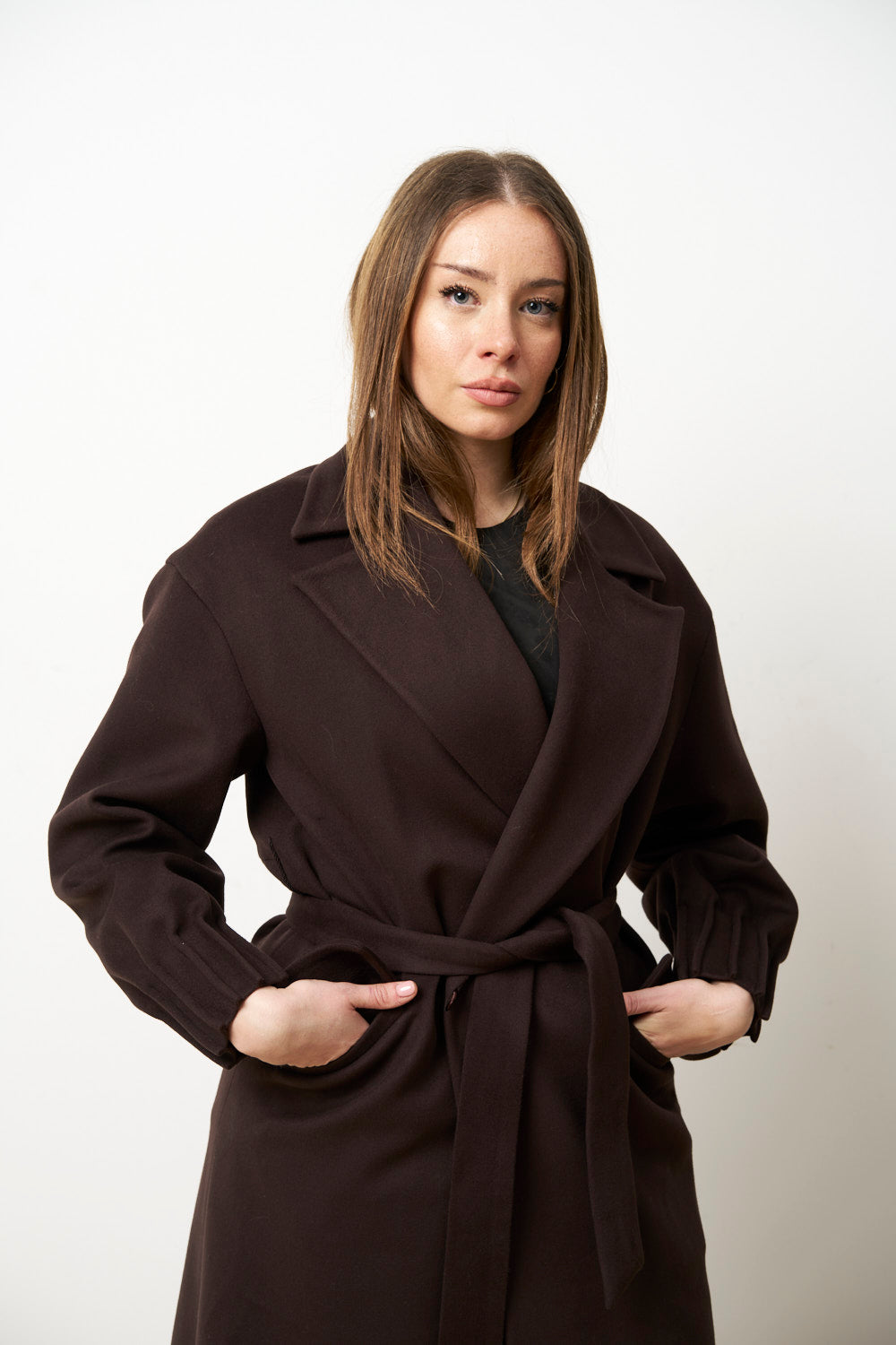 Palton Lung din Cașmir pentru Femei, Maro, Mareus