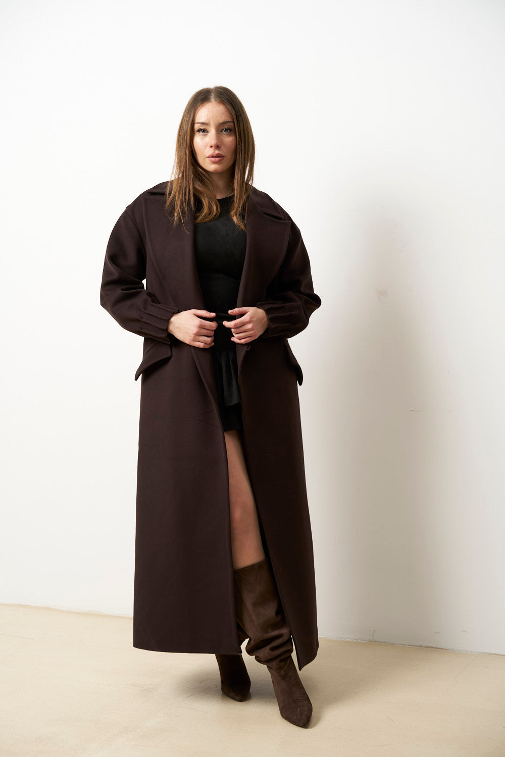 Palton Lung din Cașmir pentru Femei, Maro, Mareus