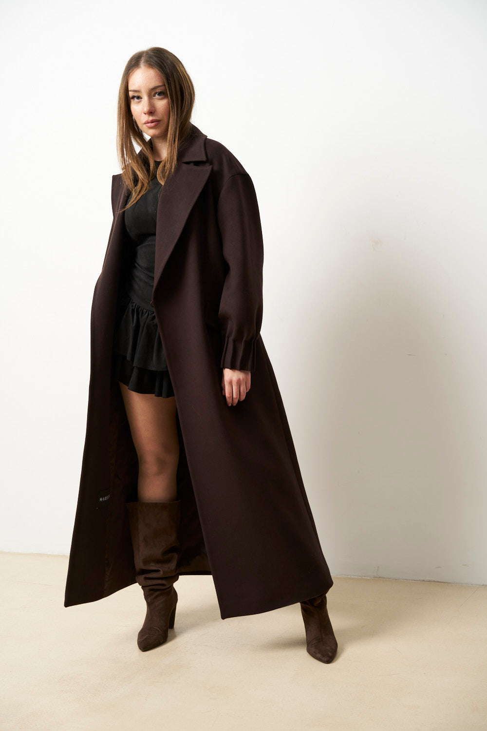 Palton Lung din Cașmir pentru Femei, Maro, Mareus